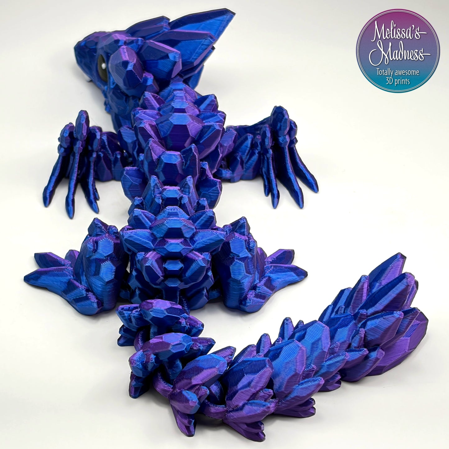 Wholesale Gemstone Baby Wyvern in Blue+Purple Shifting articulated Made in USA woman-owned small business figurine