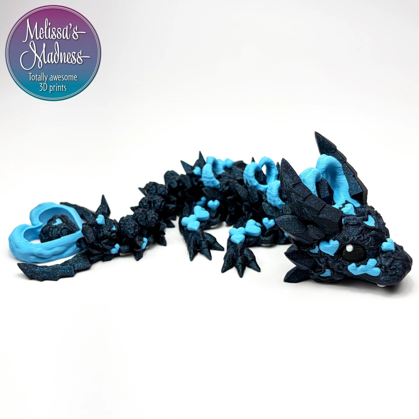 Handcrafted Heart Dark Baby Dragon in In The Deep & Sky flexi collectible Made in Montana woman-owned