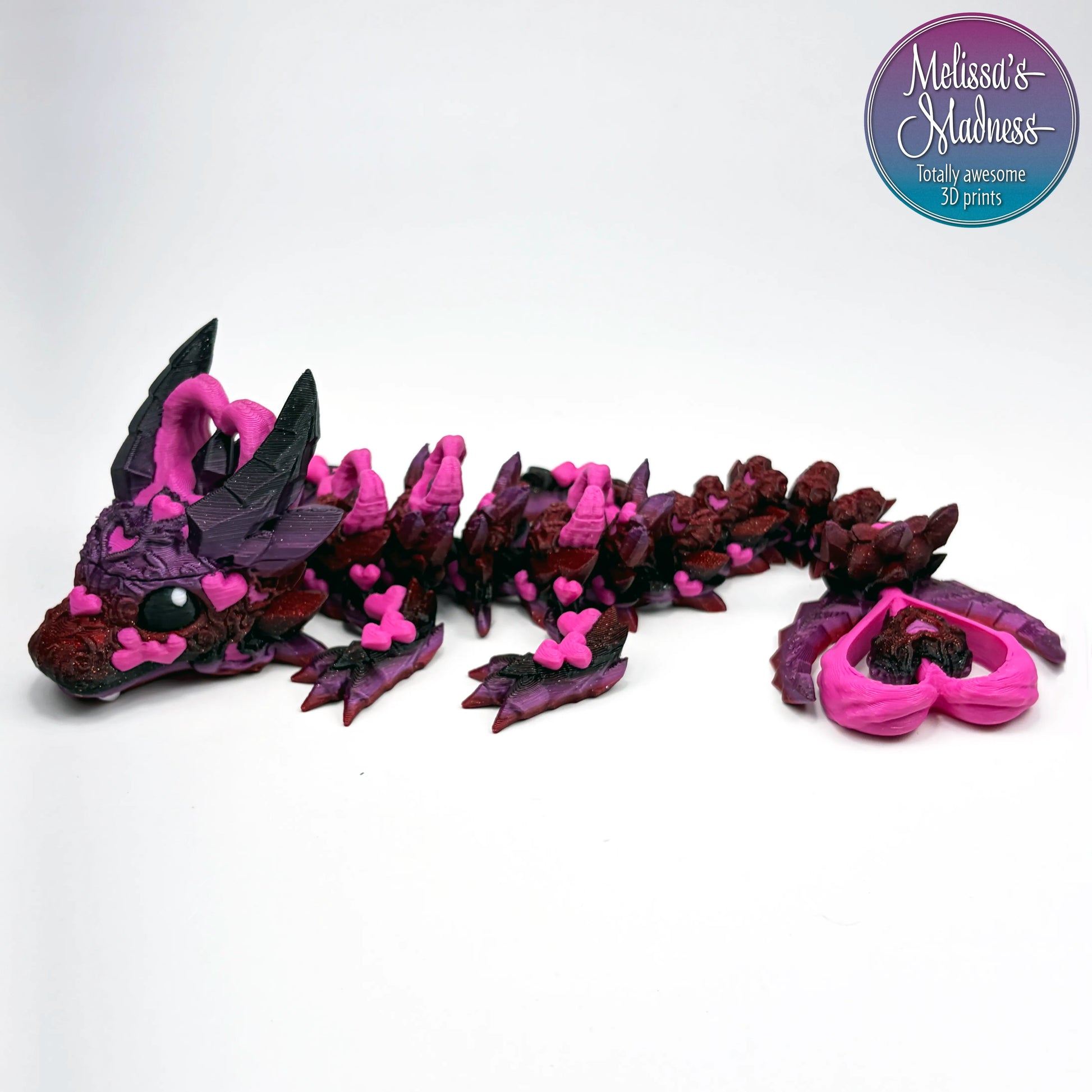 Heart Dark Baby Dragon in Dragon's Lair & Magenta articulating fidget collectible flexible 3D printed model