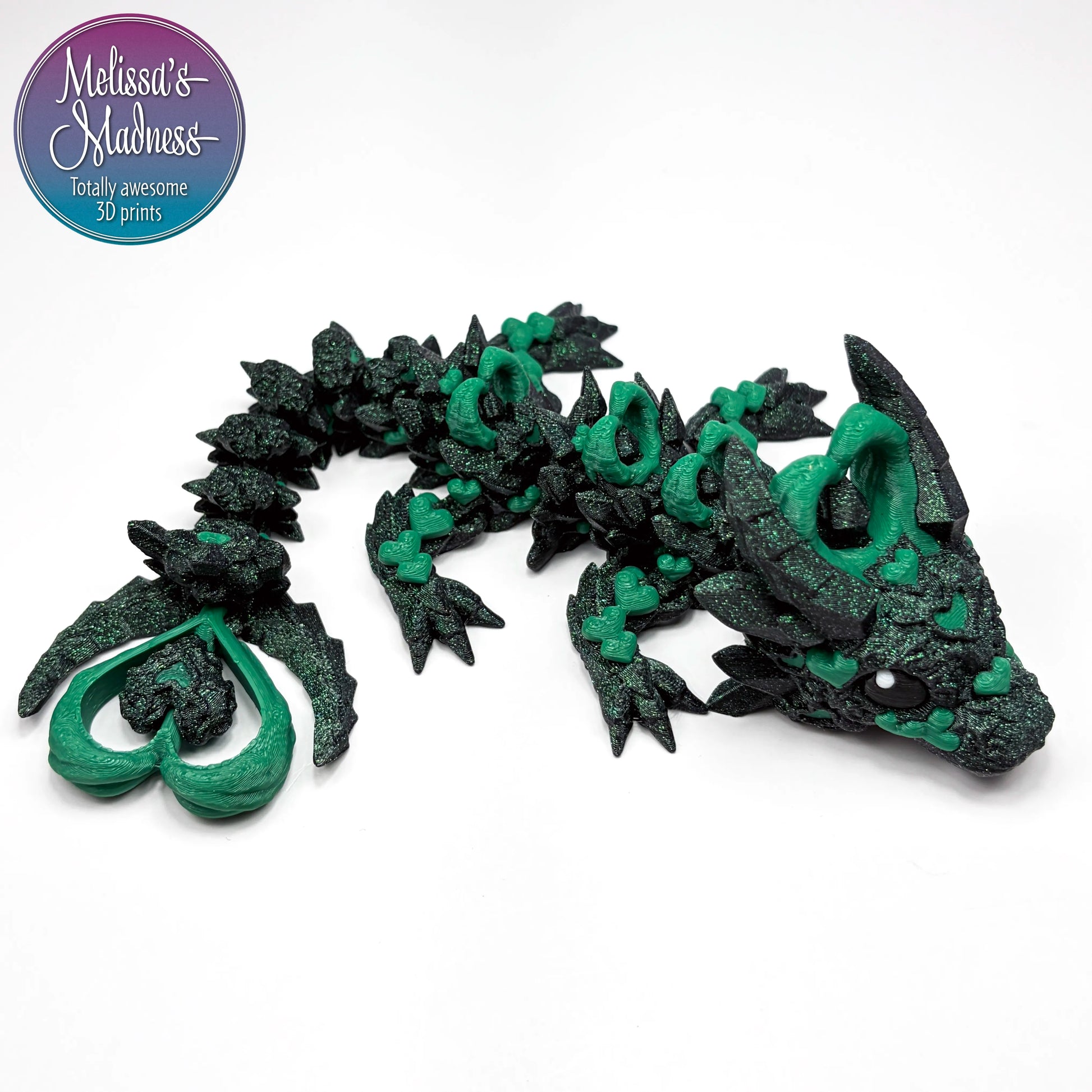 Articulated Heart Dark Baby Dragon in Emerald Sparkle & Mistletoe gift shop store wholesale supplier figurine