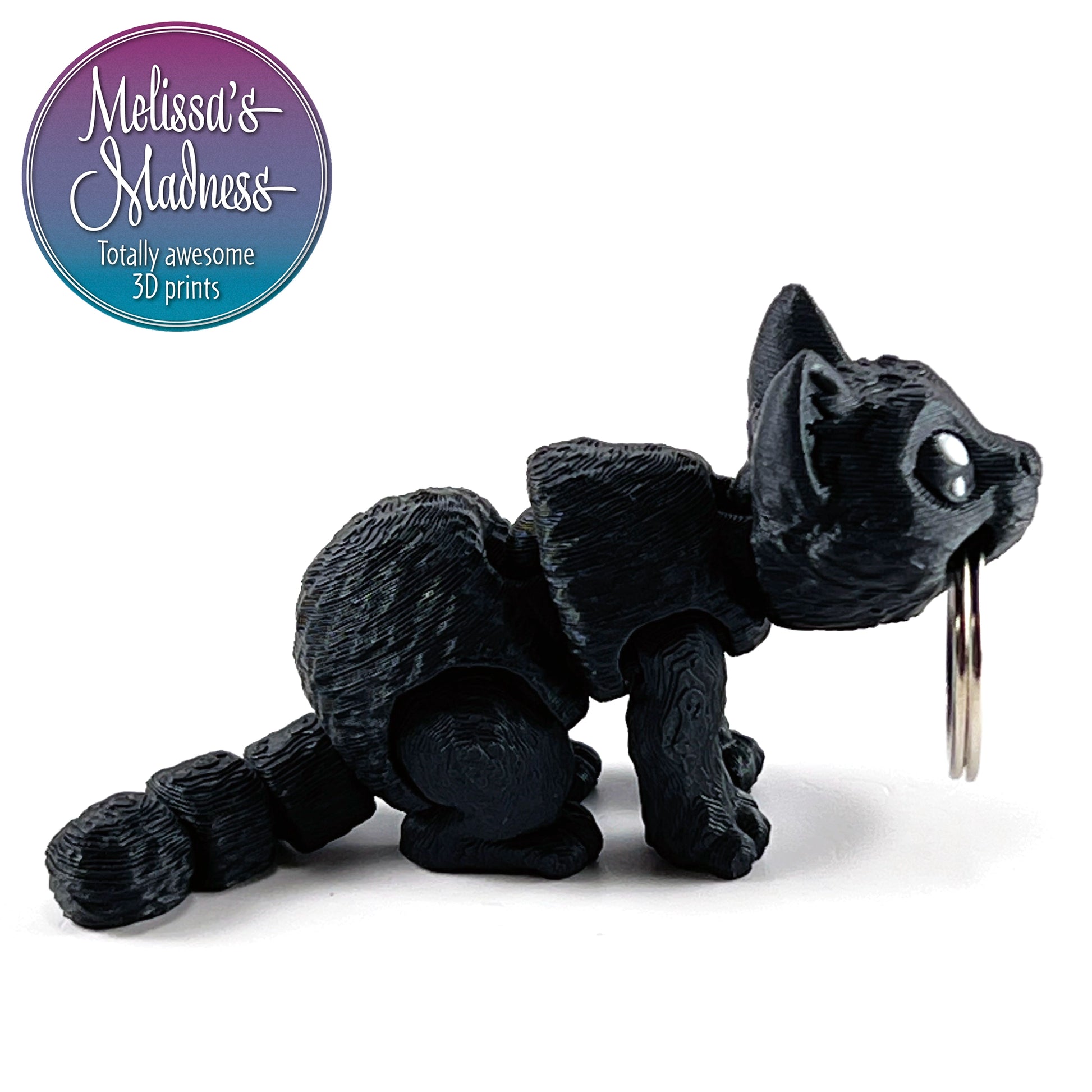 Mini Cat Keychain in Charcoal & Black