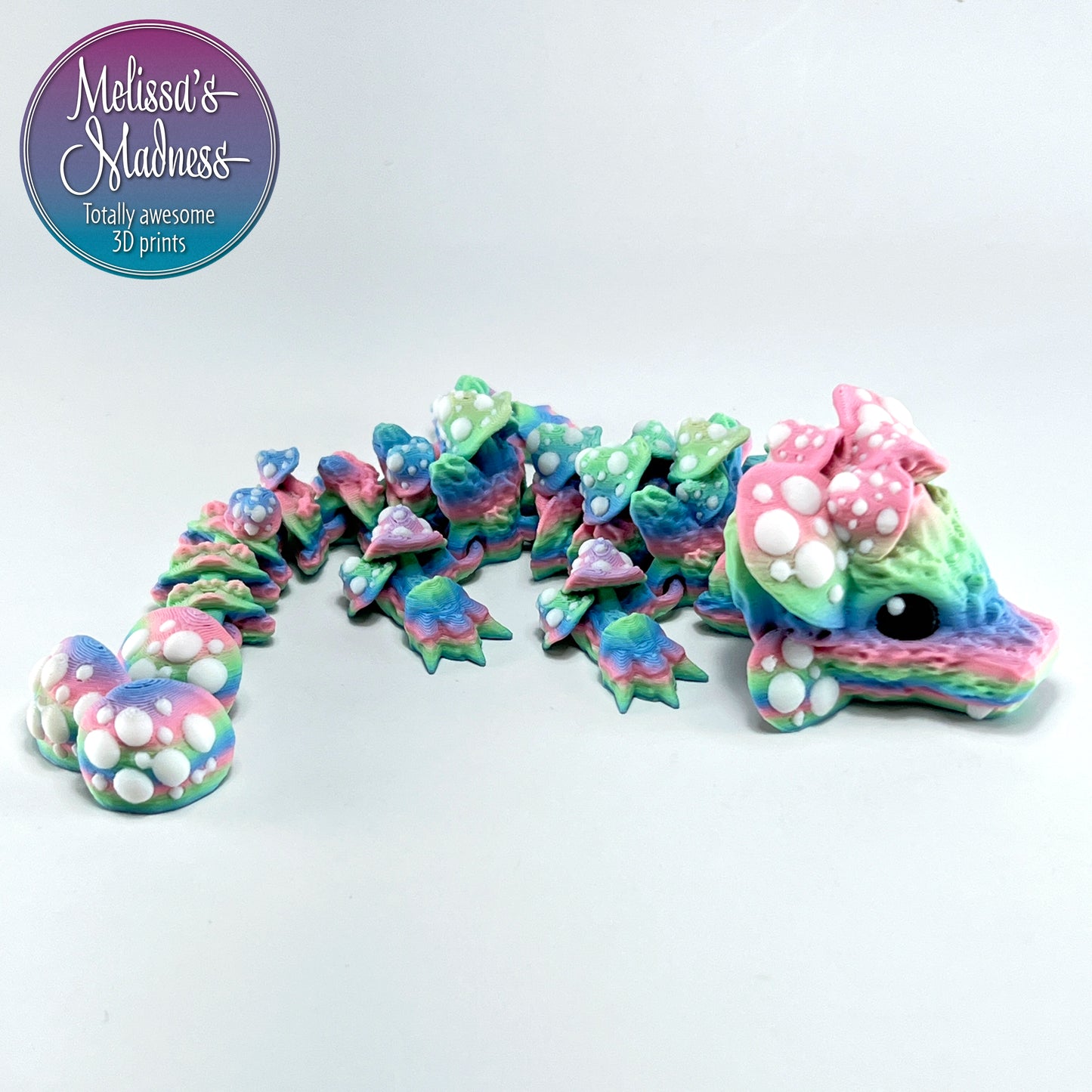 Mushroom Baby Dragon in Fairy Rainbow & White