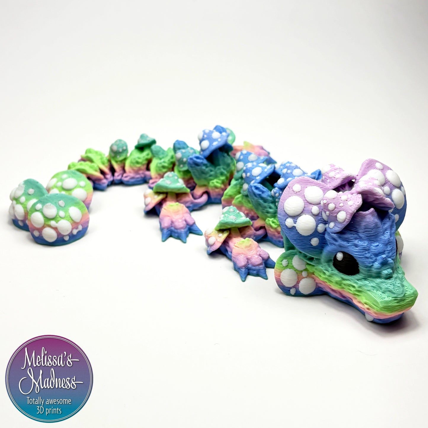 Mushroom Baby Dragon in Waterfall & White biodegradable 3D printed figurine eco-friendly bioplastic