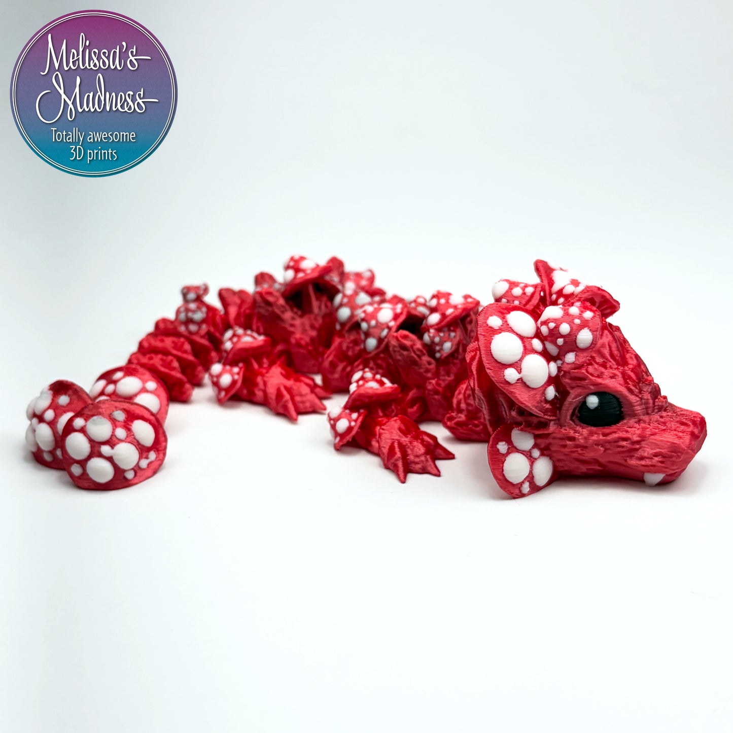 Articulated Mushroom Baby Dragon in Silk Red & White wholesale collectible gift shop display figurine