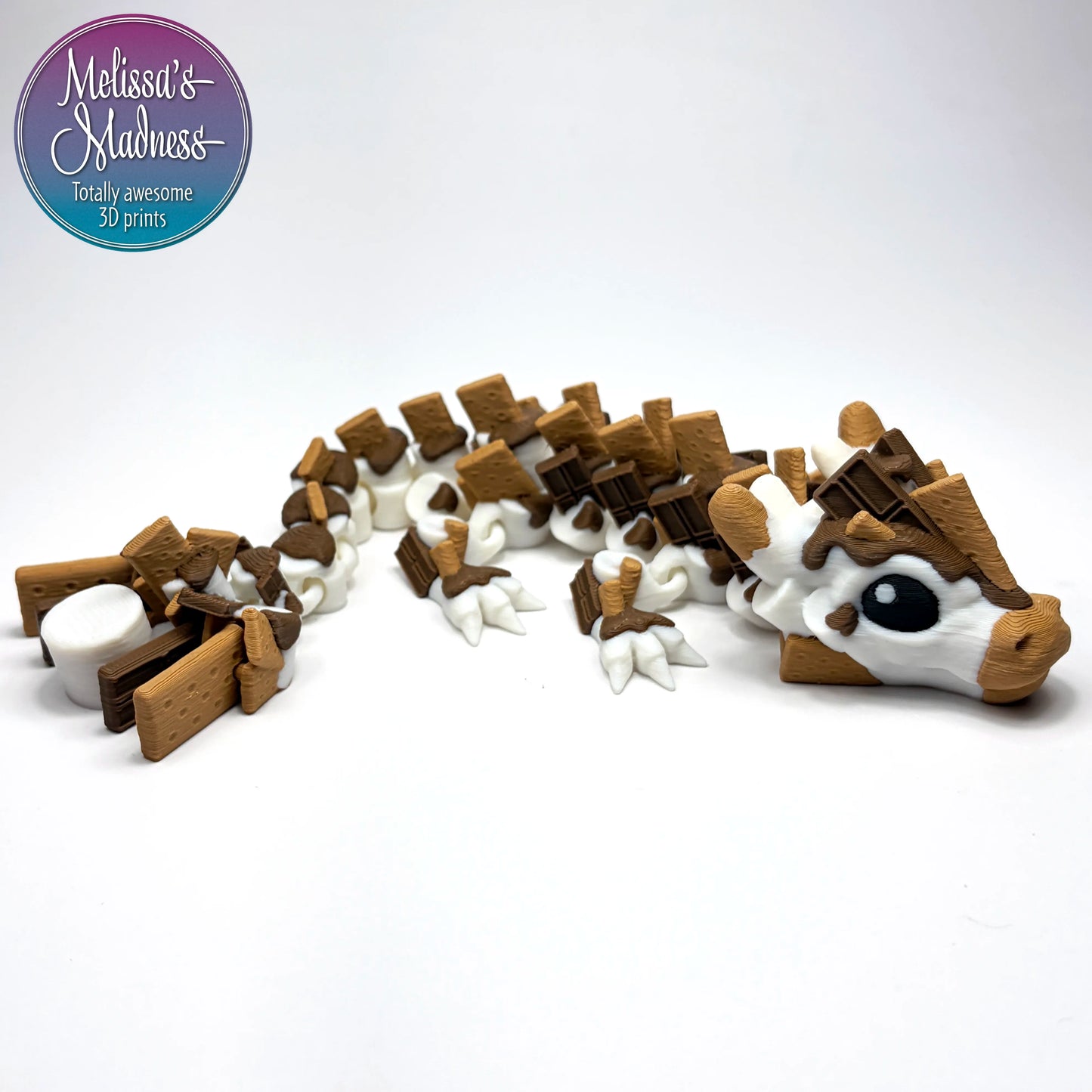 Flexi S'Mores Baby Dragon in Cocoa & Caramel articulated desk fidget display piece 3D printed