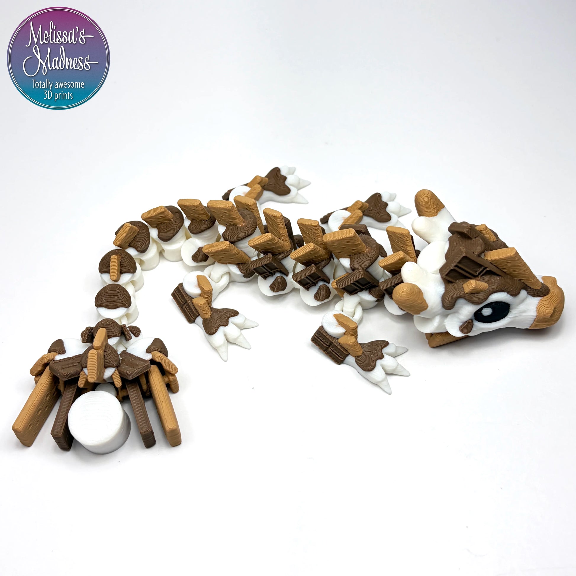 S'Mores Baby Dragon in Cocoa & Caramel sustainable 3D printed collectible biodegradable material hydropower
