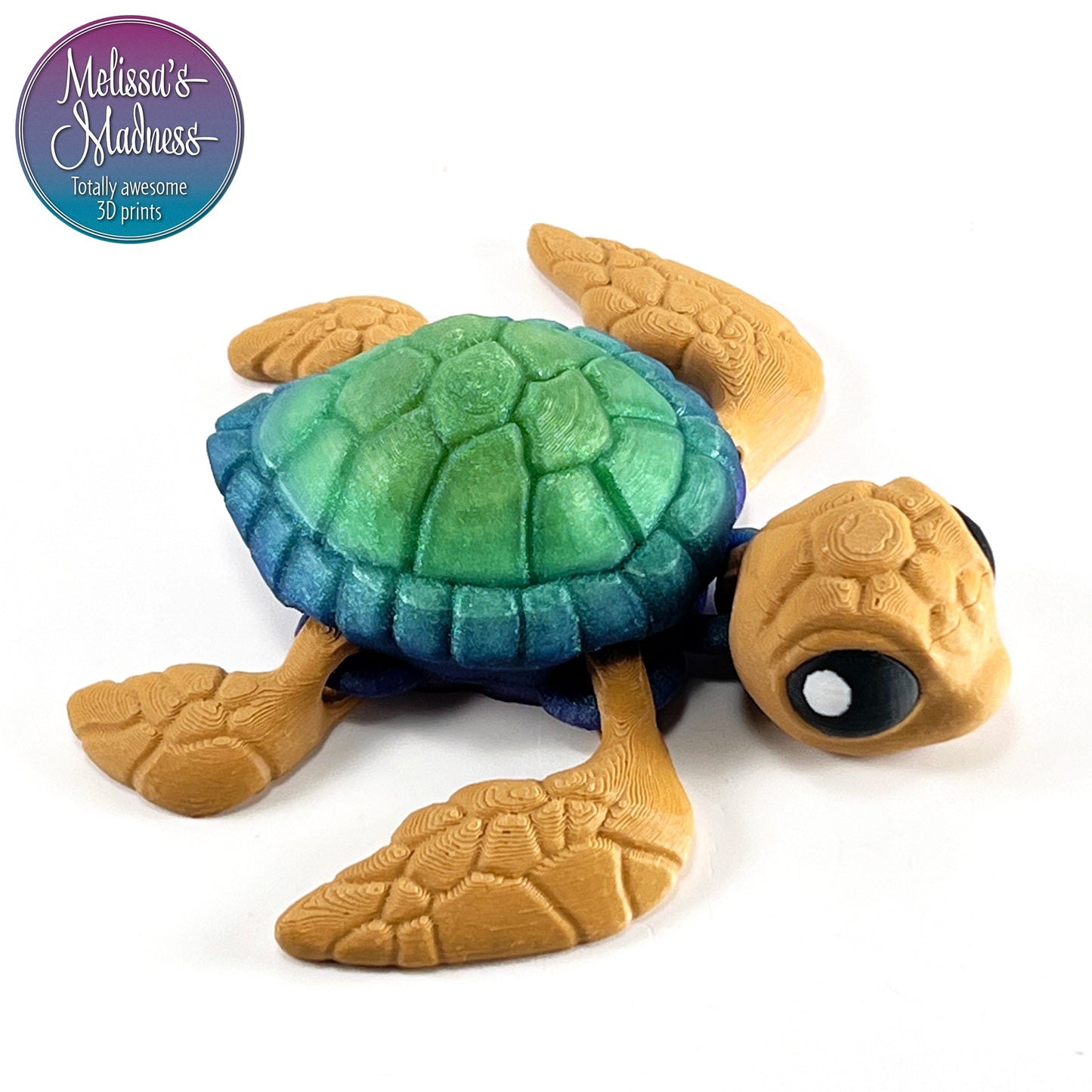 Eco-Friendly Articulated Sea Turtle in Caramel & Shimmer Rainbow Compostable Bioplastic Figurine