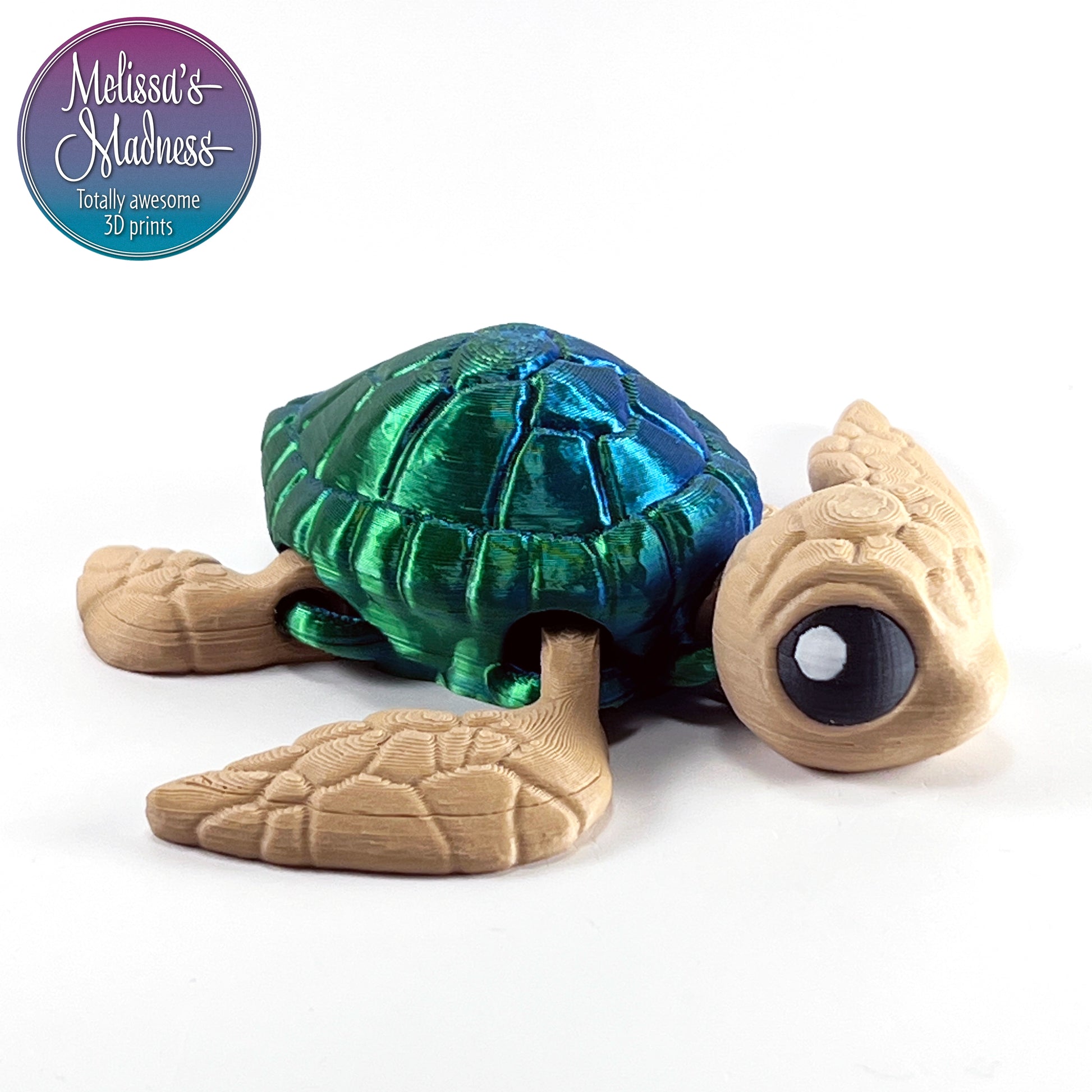 Sea Turtle in Basic Beige & Blue+Green Shifting Articulated Made in USA Woman-Owned Small Business Figurine
