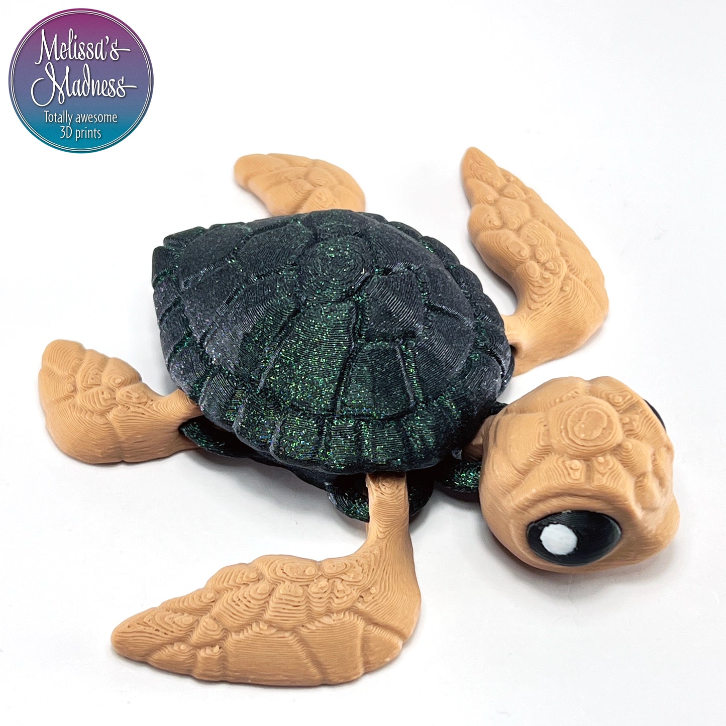 Sea Turtle in Cappuccino & Emerald Sparkle Articulating Fidget Collectible Flexible 3D Printed Model