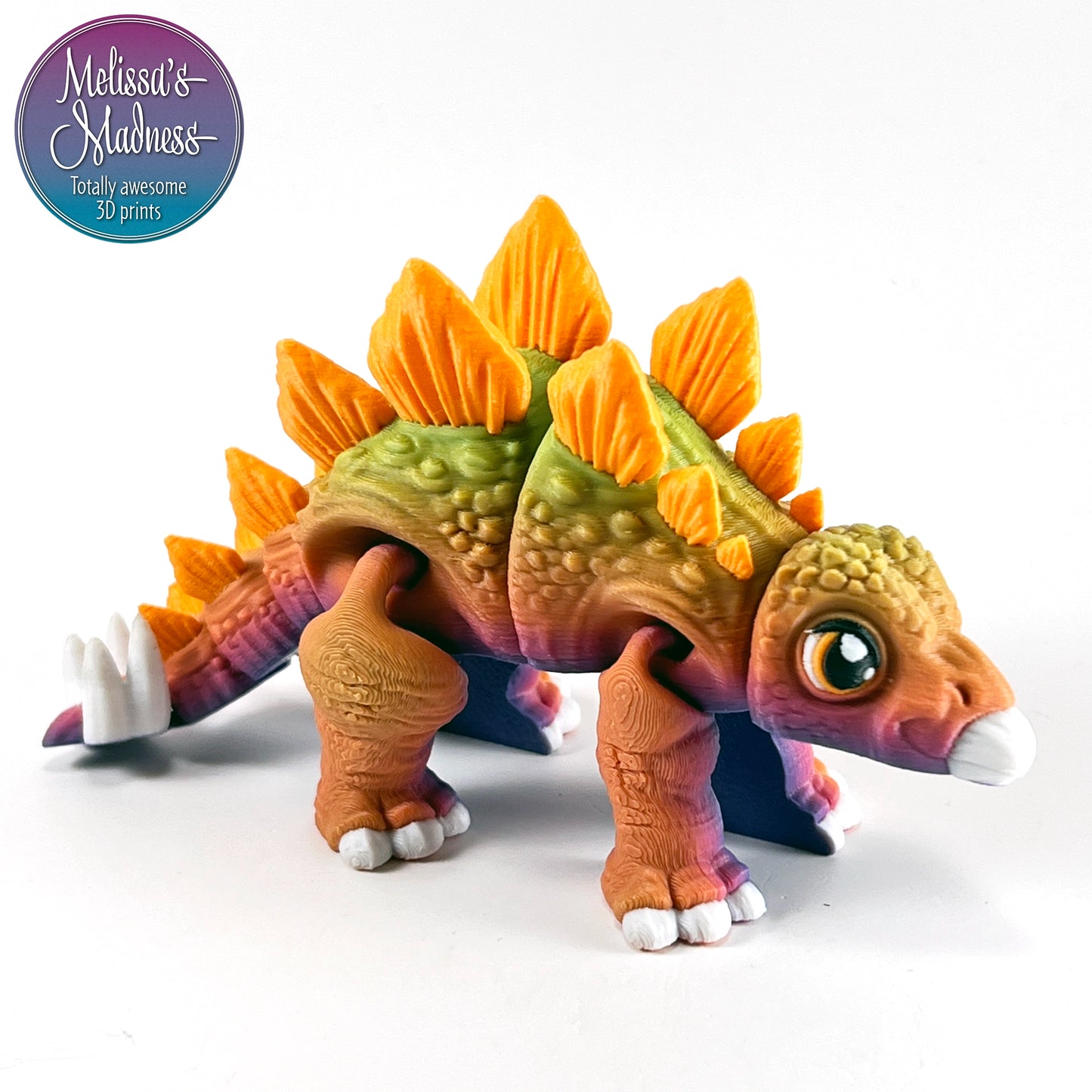 3D Printed Stegosaurus in Soft Rainbow & Mandarin Made in Montana Small Business Handcrafted Collectible
