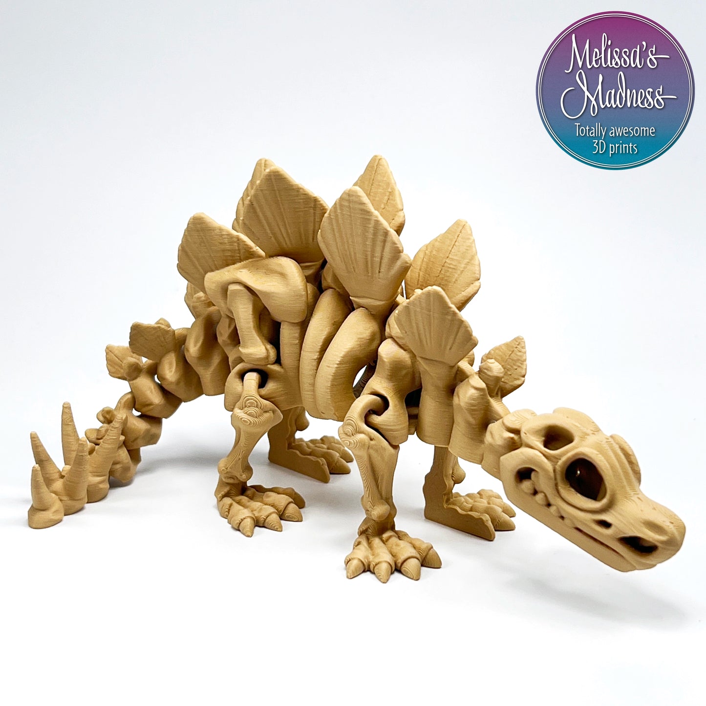 Articulated Stegosaurus Skeleton 3D Printed Collectible Model in Latte