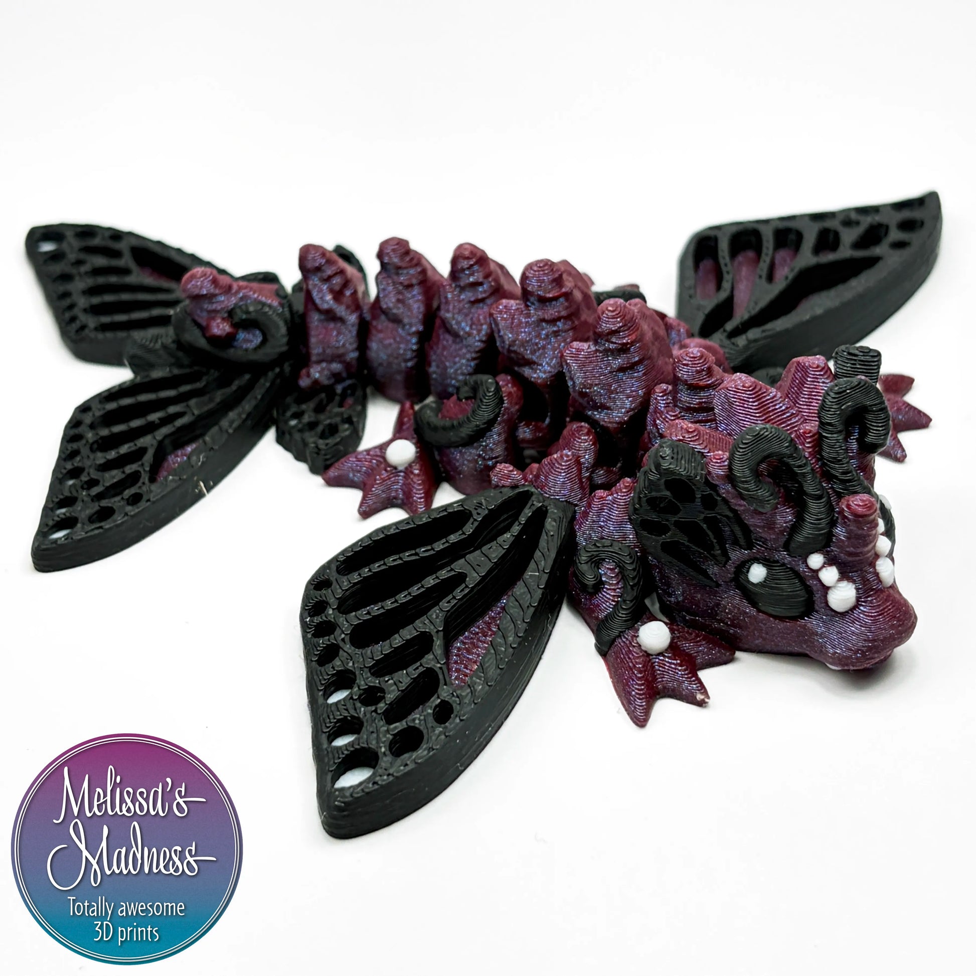 Articulated Tiny Butterfly Dragon in Bluecap Blood small business Made in USA handcrafted 3D printed