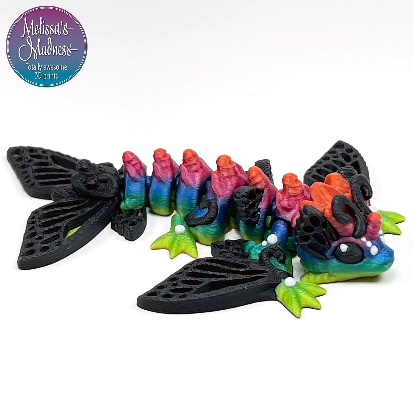 3D Printed Tiny Butterfly Wyvern in Fantasy Rainbow Biodegradable PLA Model Industrially Compostable