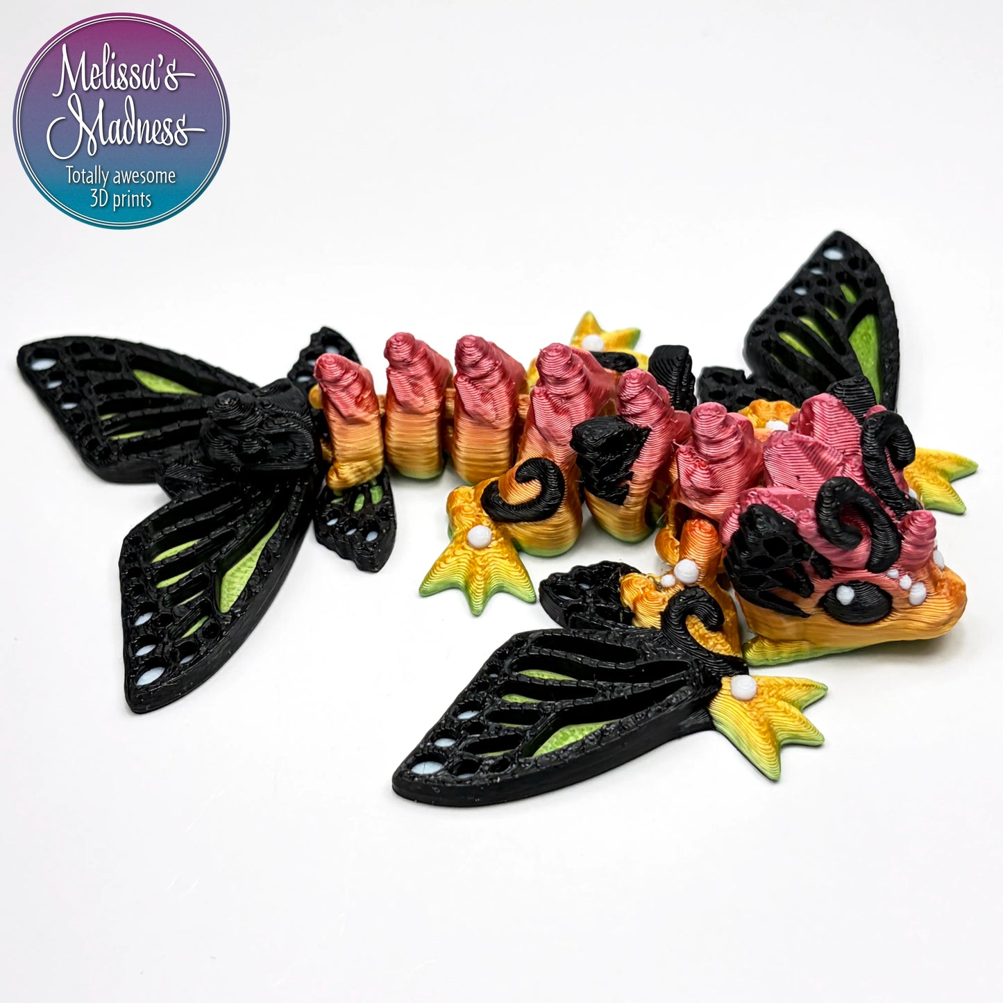 Tiny Butterfly Wyvern in Bright Rainbow flexi figurine industrially compostable biodegradable 3D printed