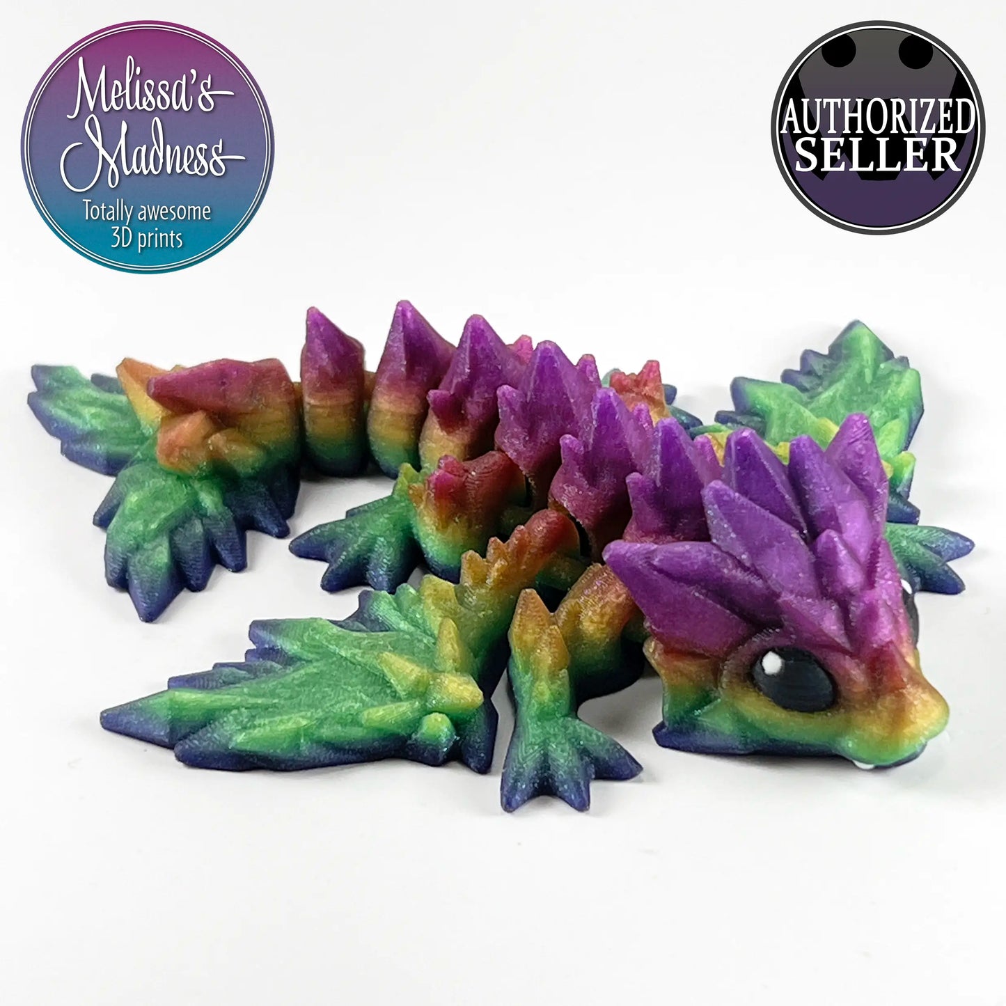 Articulated Tiny Crystal Dragon in Midnight Rainbow Handcrafted Made in Montana Small Business 3D Printed