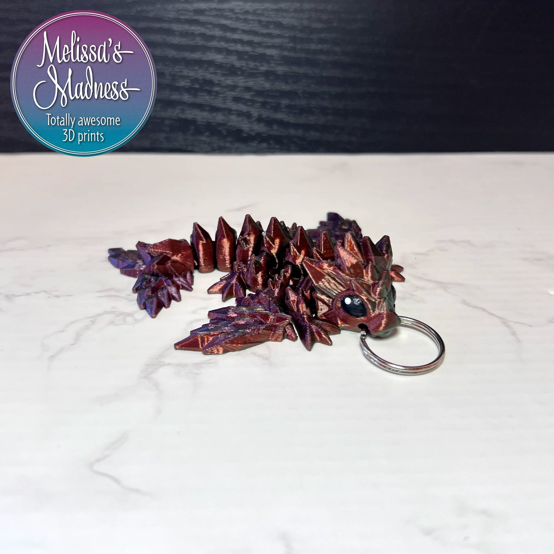 Tiny Crystal Dragon Keychain in Gold+Copper+Black Shifting