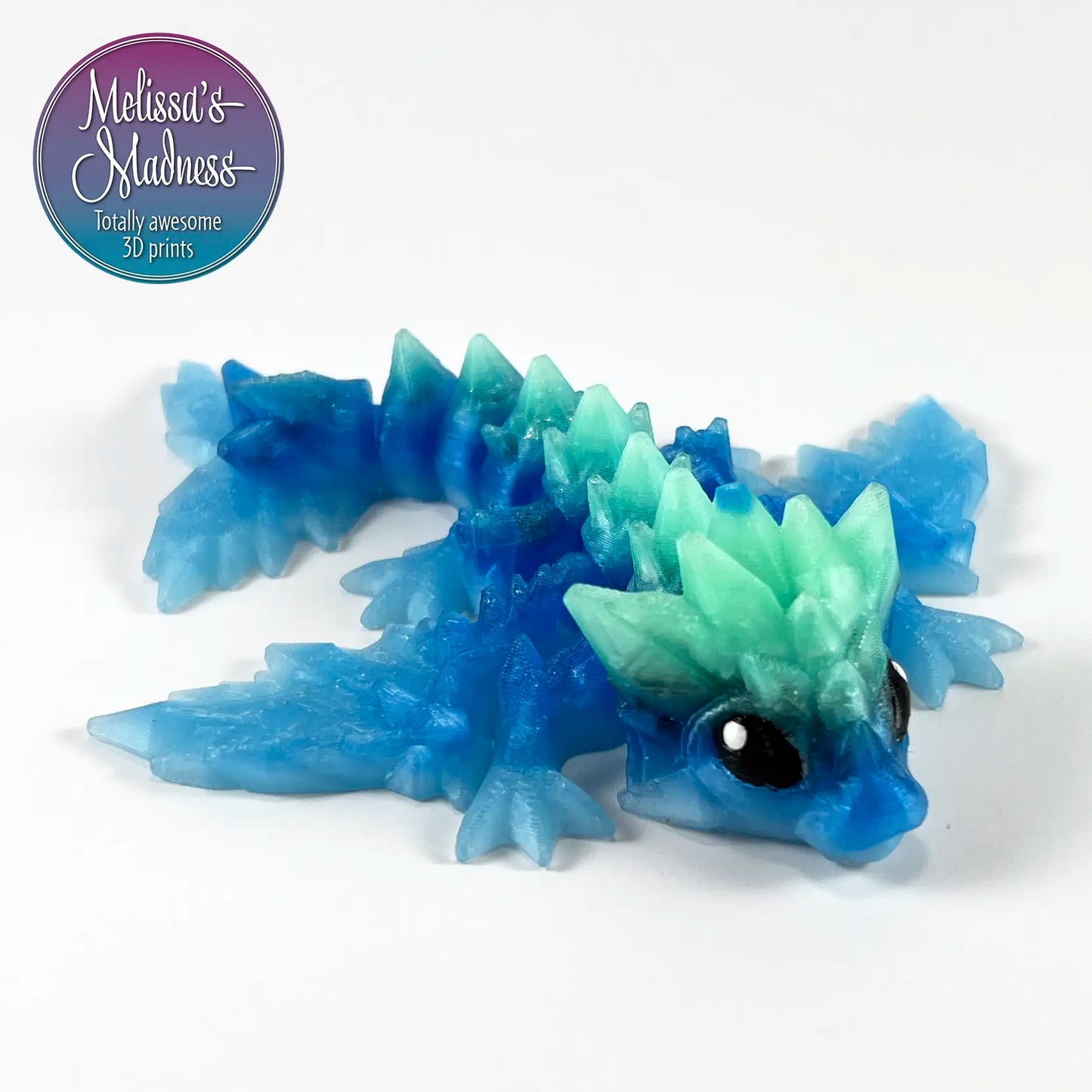Tiny Crystal Dragon in Beachy Flexi Figurine Sustainable Bioplastic Hydropower Made