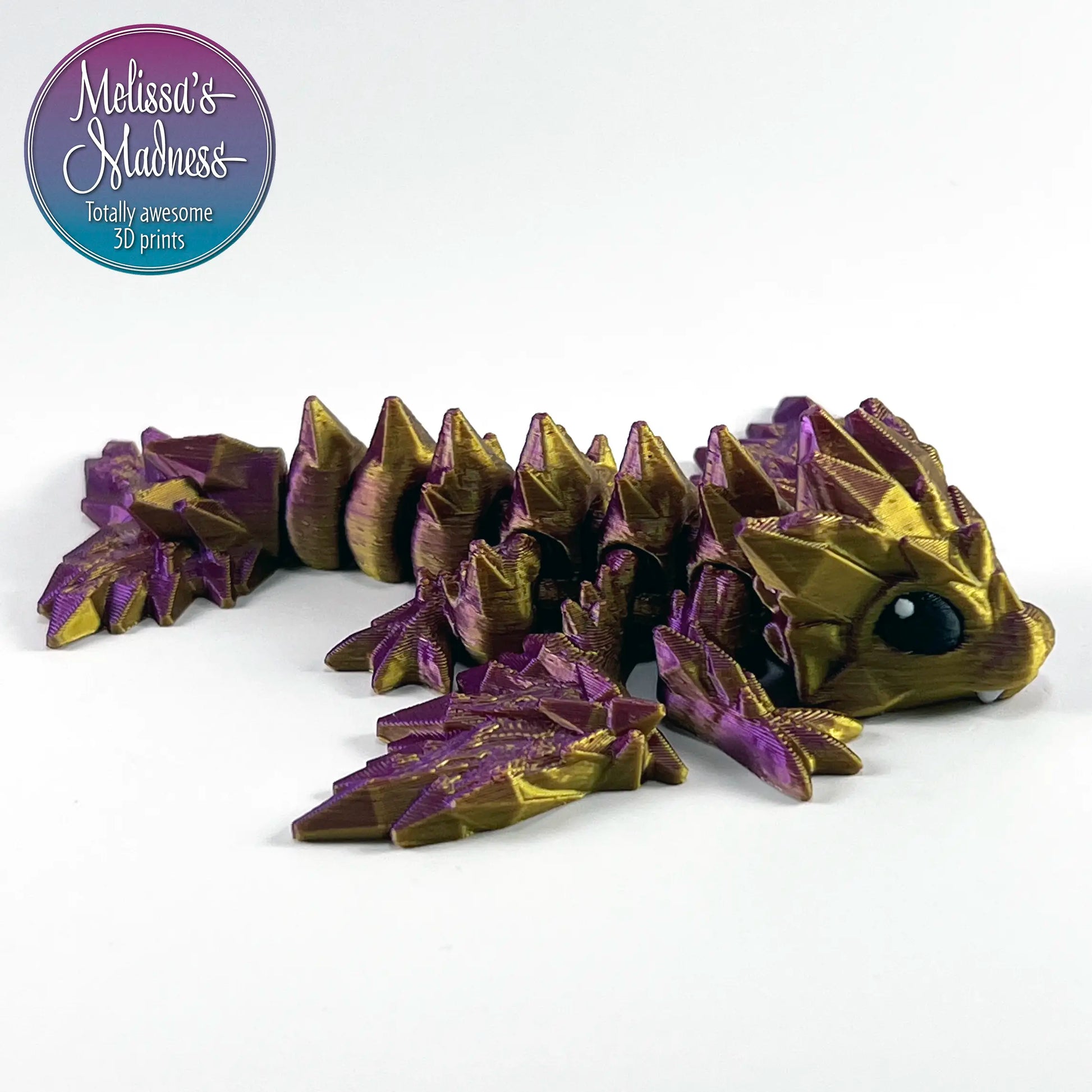 3D Printed Articulated Tiny Crystal Dragon in Purple+Gold Shifting Flexi Movement Collectible Figurine