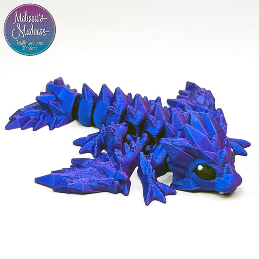 Articulated Tiny Crystal Dragon in Blue+Purple Shifting Flexi Fidget Collectible 3D Printed Figurine