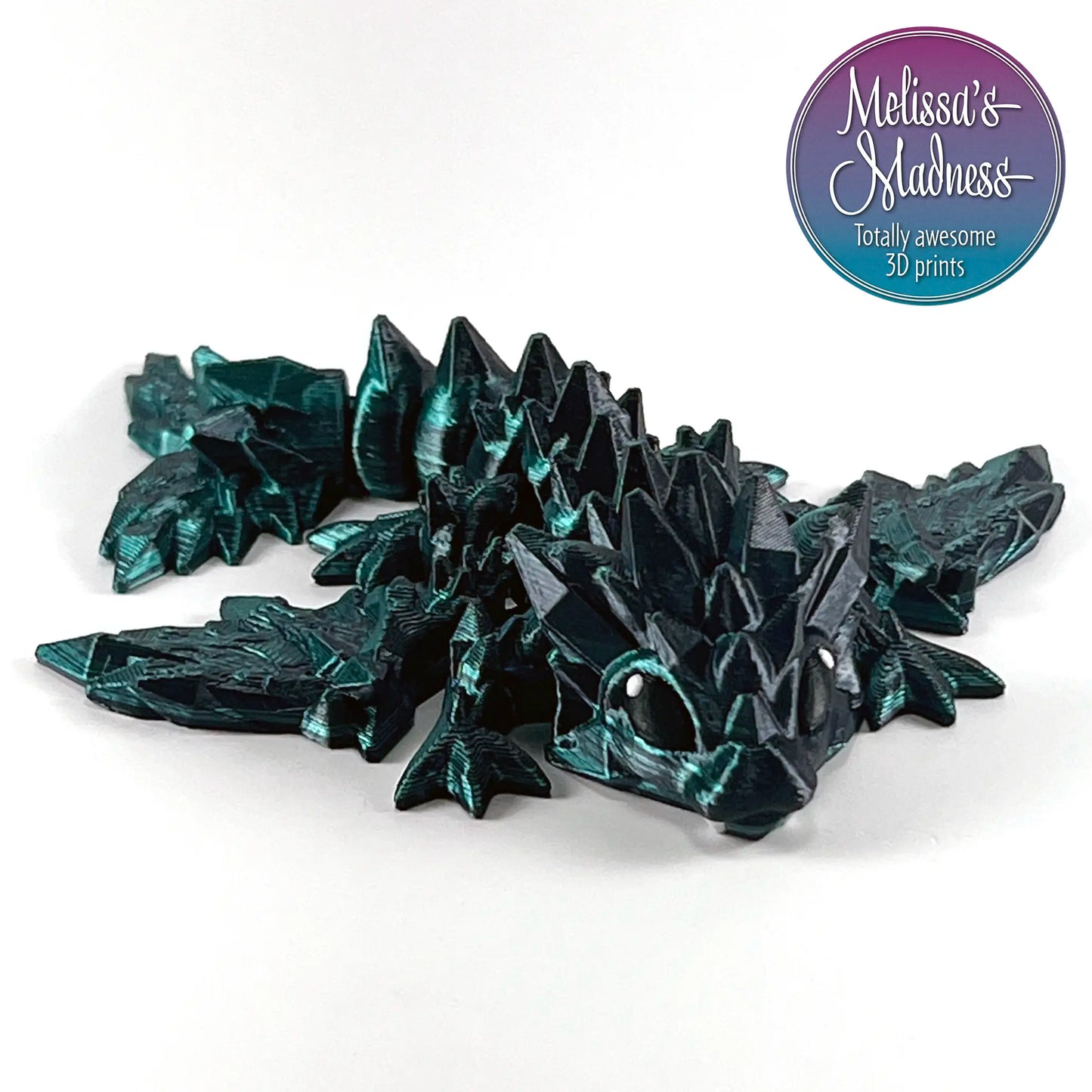 Eco-Friendly Articulated Tiny Crystal Dragon in Black+Emerald Shifting Industrially Compostable Bioplastic Figurine