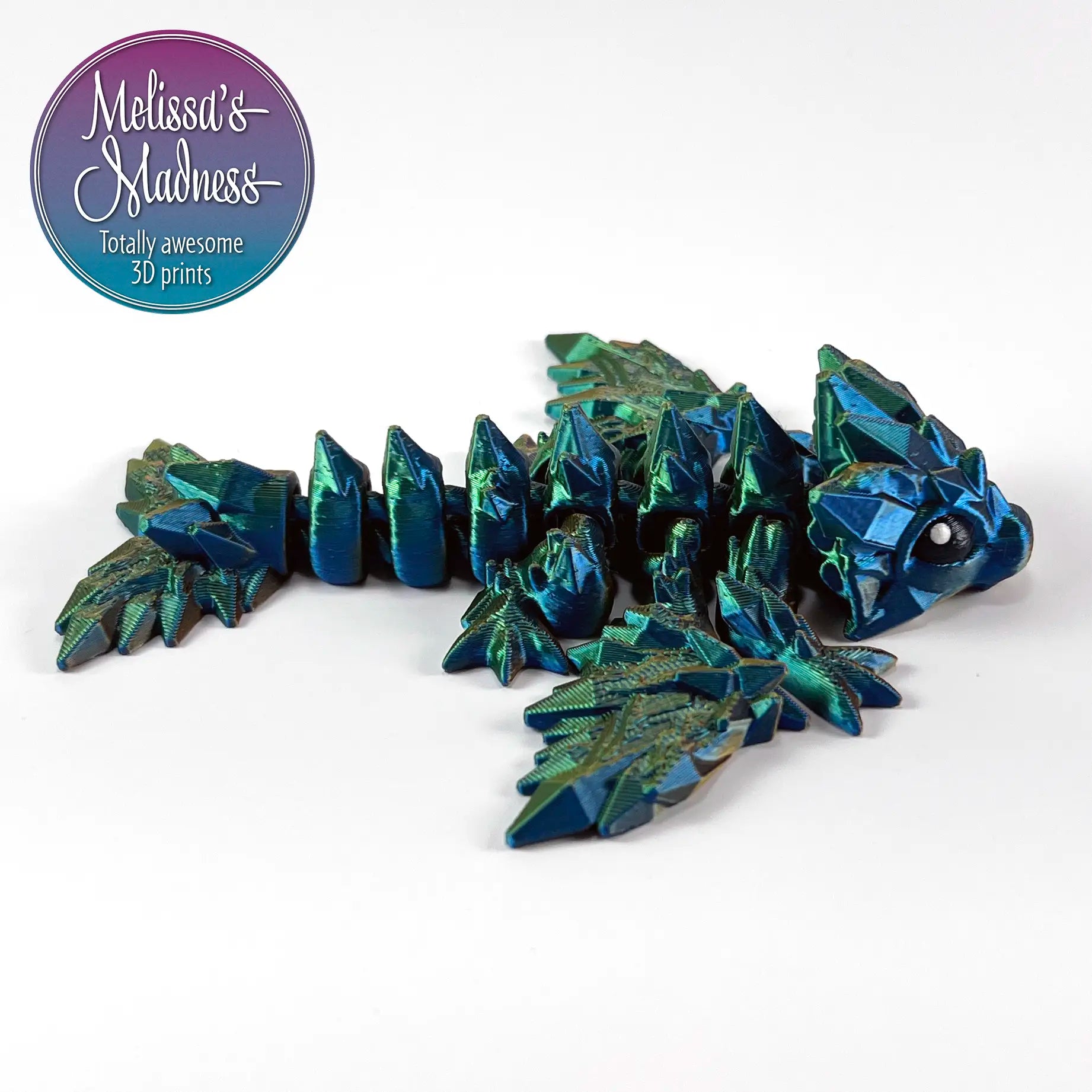 Tiny Crystal Dragon in Orange+Green+Blue Shifting Articulating Fidget Collectible Flexible 3D Printed Model