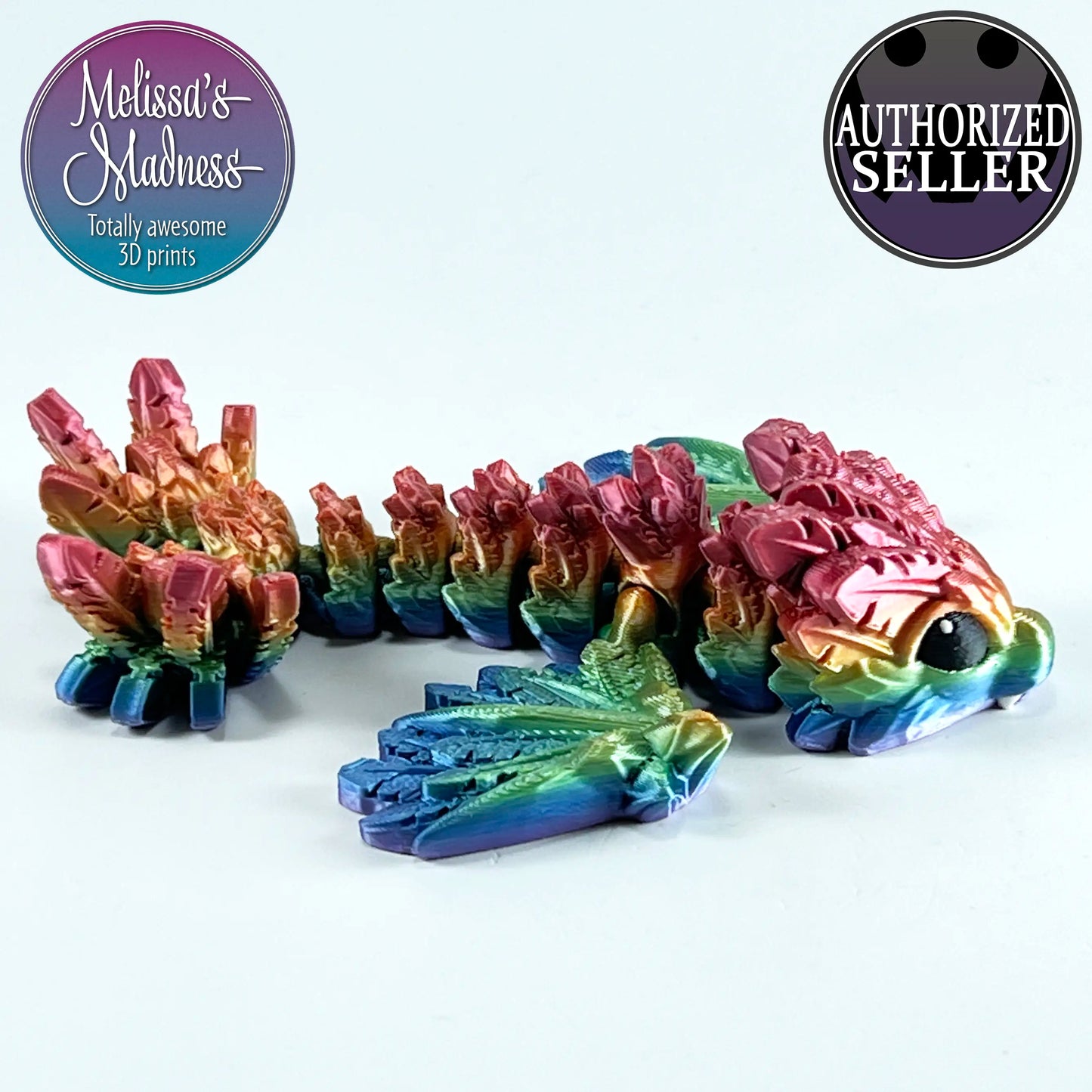 Tiny Flying Serpent in Bright Rainbow Articulated Collectible Flexible Fidget 3D Printed Display