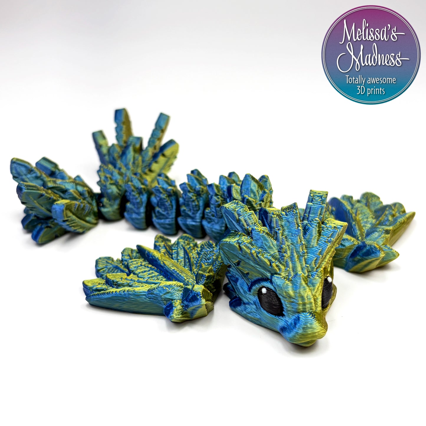 Eco-friendly articulated Tiny Flying Serpent in Sapphire+Gold Shifting compostable bioplastic figurine