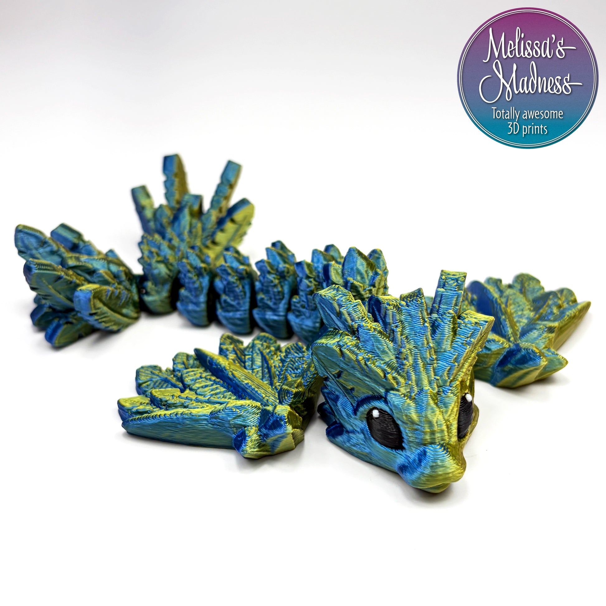 Eco-friendly articulated Tiny Flying Serpent in Sapphire+Gold Shifting compostable bioplastic figurine