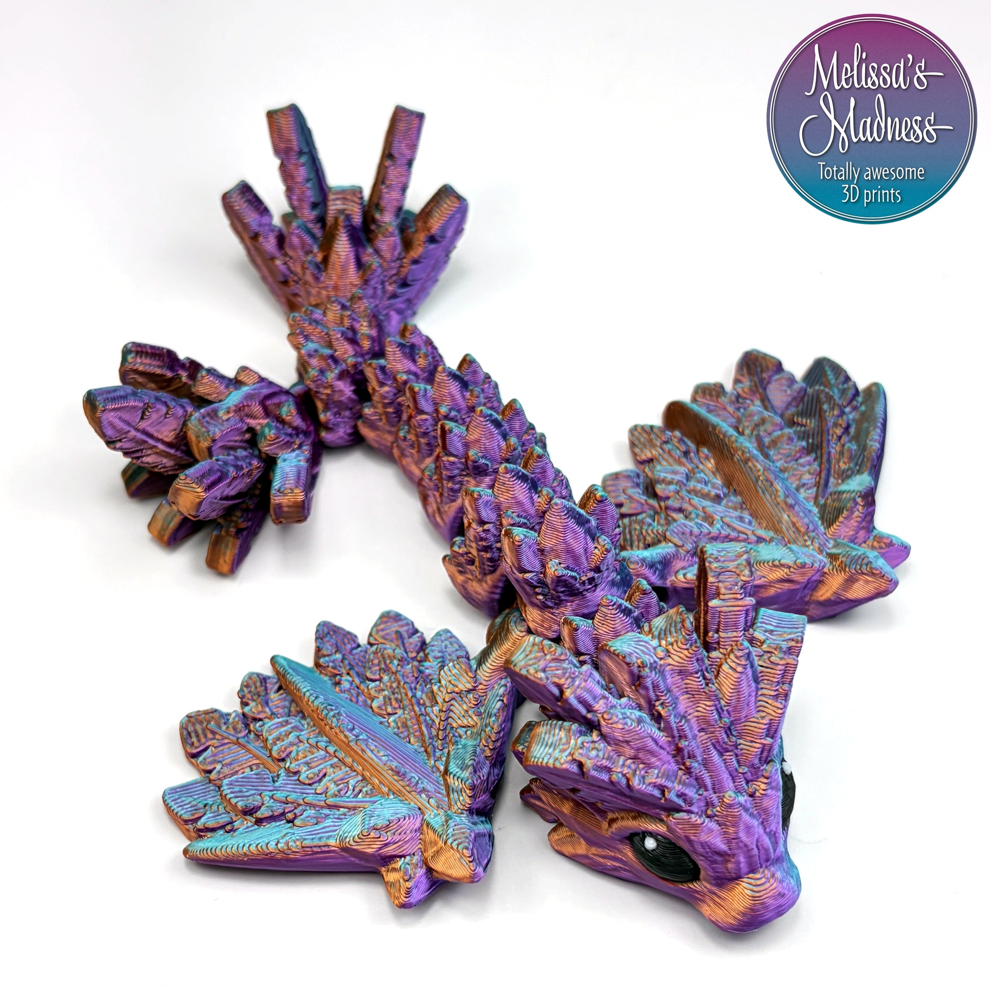 Articulated Tiny Flying Serpent in Purple+Blue Green+Burnt Orange Shifting handcrafted Made in Montana small business 3D printed