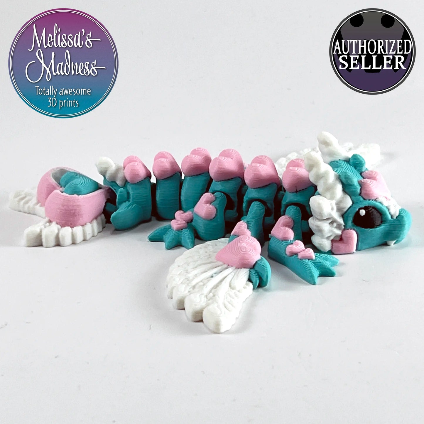 Tiny Heart Dragon in Teal & Petal Pink Made in Montana Woman-Owned Handcrafted Articulated Figurine