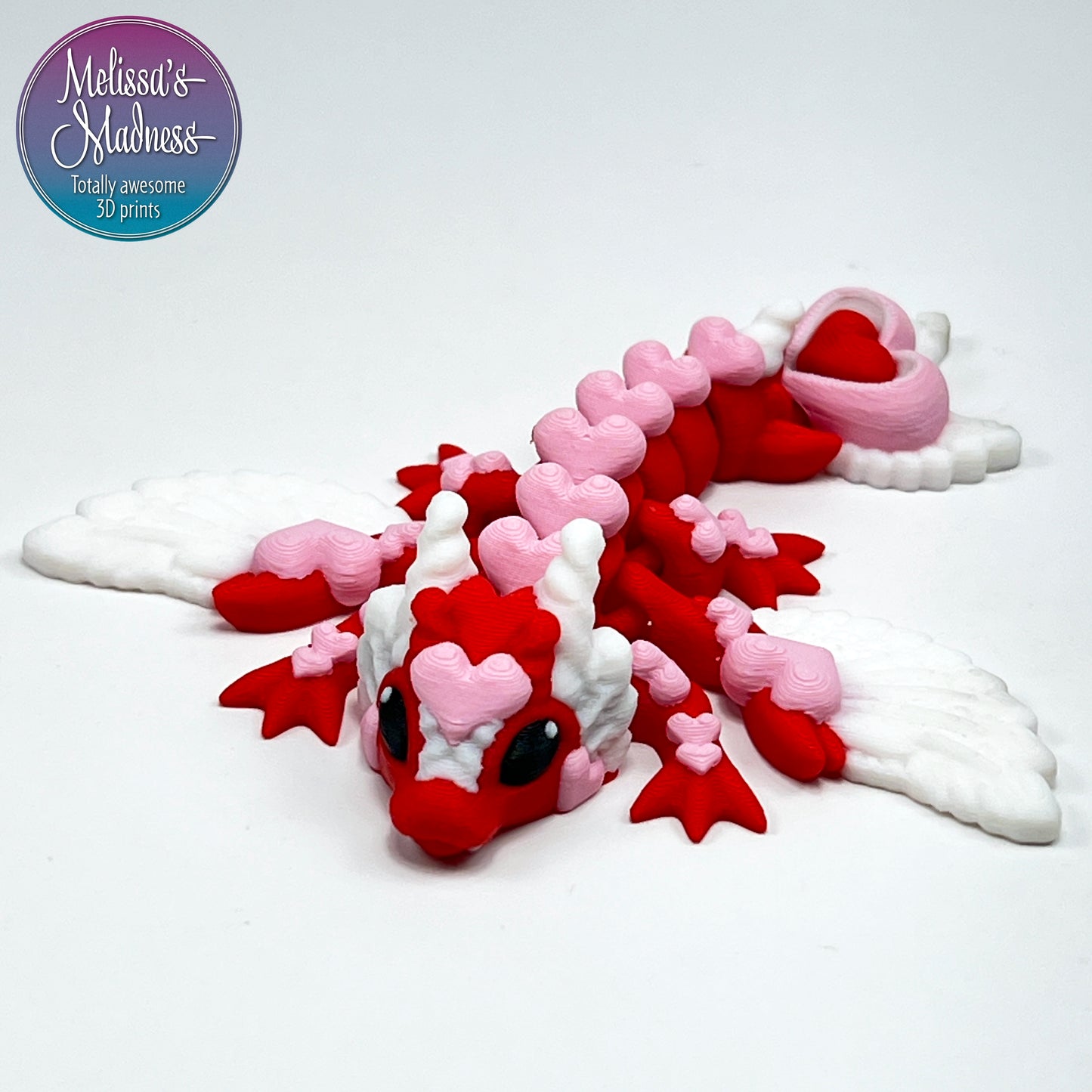 Tiny Heart Dragon in Red & Petal Pink 3D Printed Articulating Flexi Collector Item Movement