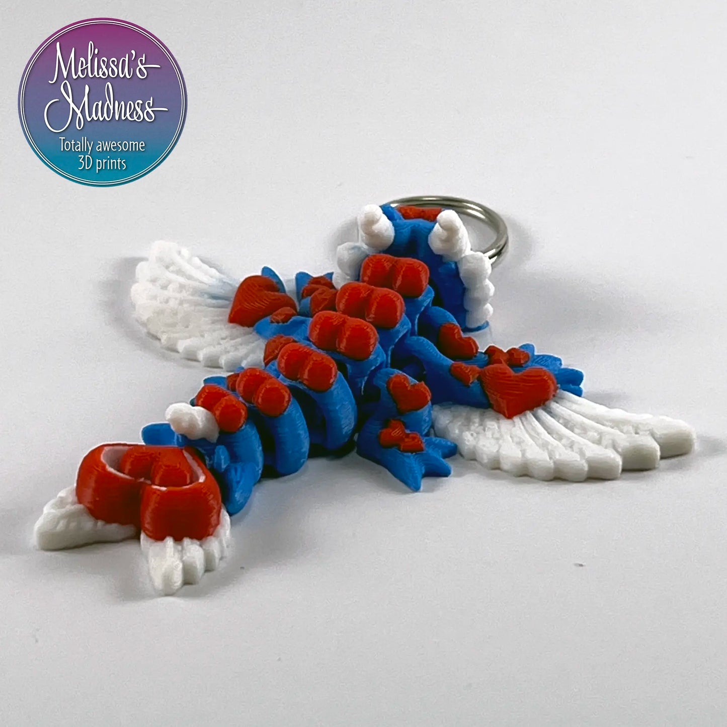 Tiny Heart Dragon Keychain in Blue & Red