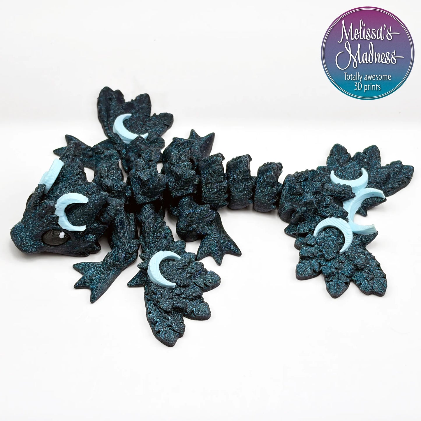 Articulating Tiny Lunar Dragon in In The Deep & Ice Blue flexi figurine collectible display piece