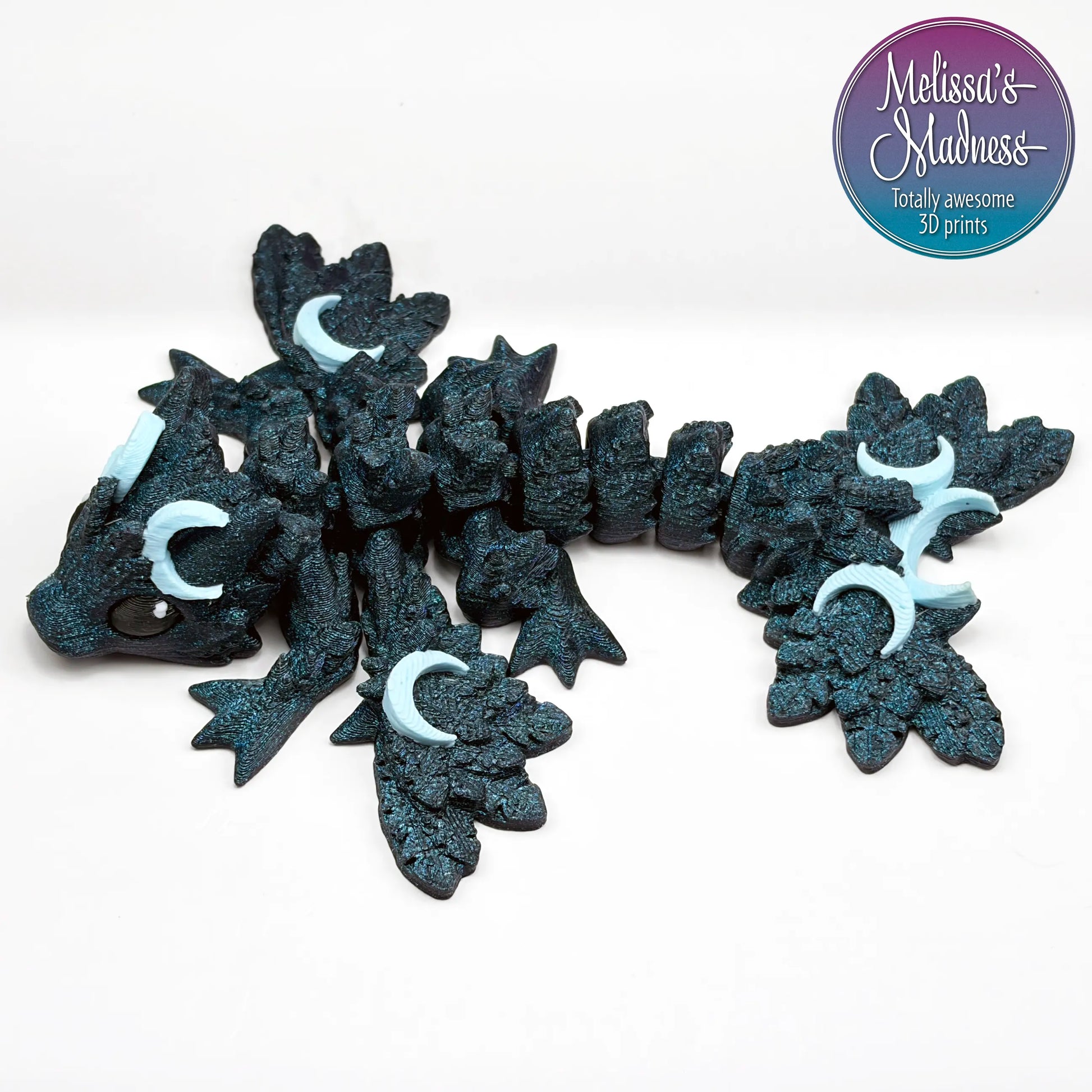 Articulating Tiny Lunar Dragon in In The Deep & Ice Blue flexi figurine collectible display piece