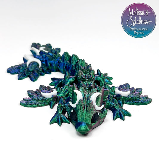 3D Printed Tiny Lunar Dragon in Red+Green+Blue Shifting & White Hydropower Made Biodegradable PLA Eco-Friendly