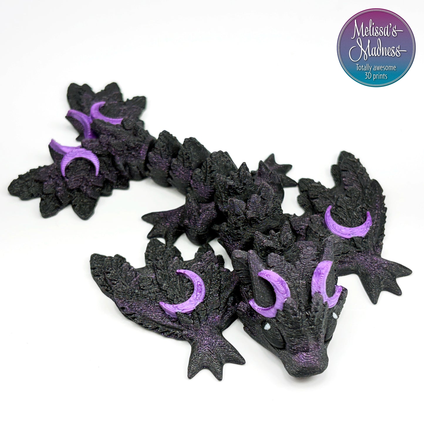 Sustainable Tiny Lunar Wyvern in Amethyst Sparkle & Royal Purple articulated collectible eco-friendly PLA bioplastic