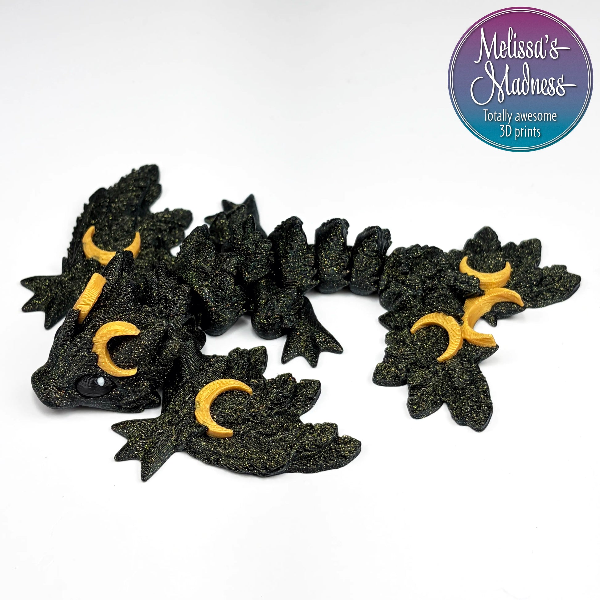Flexible Tiny Lunar Wyvern in Electrum Sparkle & Gold articulated desk fidget 3D printed collectible