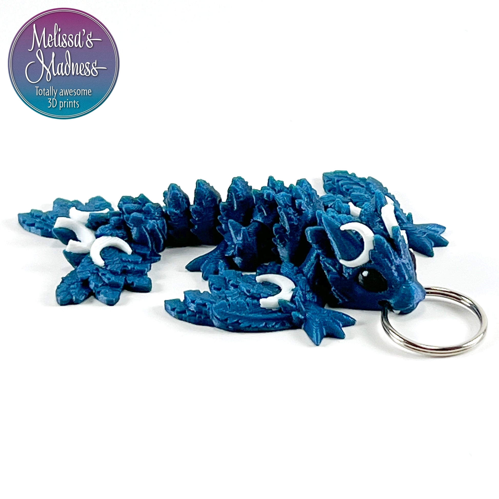 Articulated Tiny Lunar Wyvern Keychain in Twilight & White Flexible Movement Collectible 3D Printed Figurine