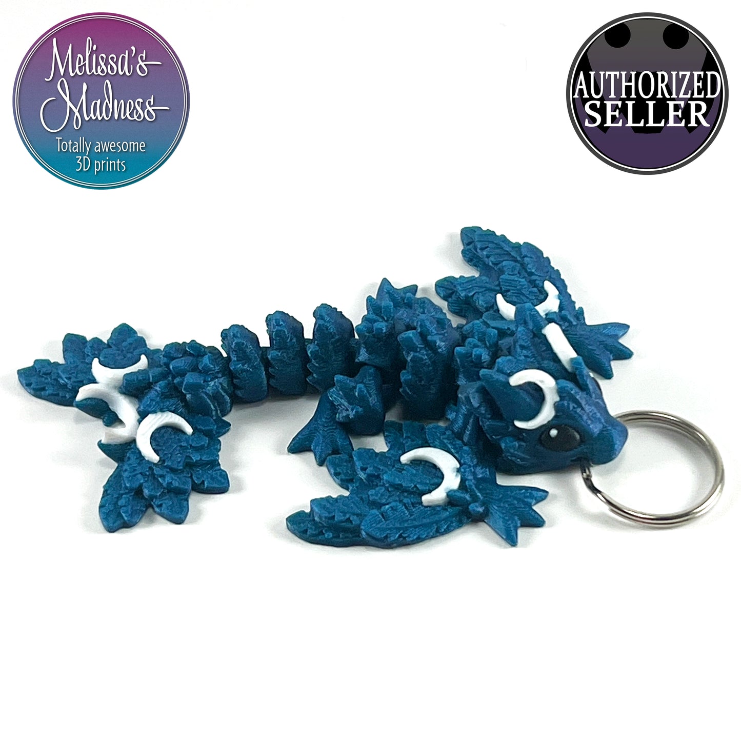 Hydropower Made Tiny Lunar Wyvern Keychain in Twilight & White Articulated Model Industrially Compostable PLA Bioplastic