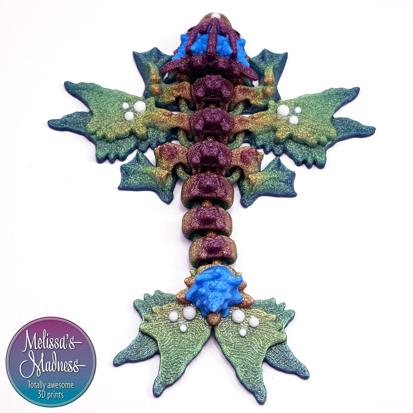 Articulated Tiny Ocean Dragon in Midnight Rainbow & Cyan sustainable collectible industrially compostable PLA