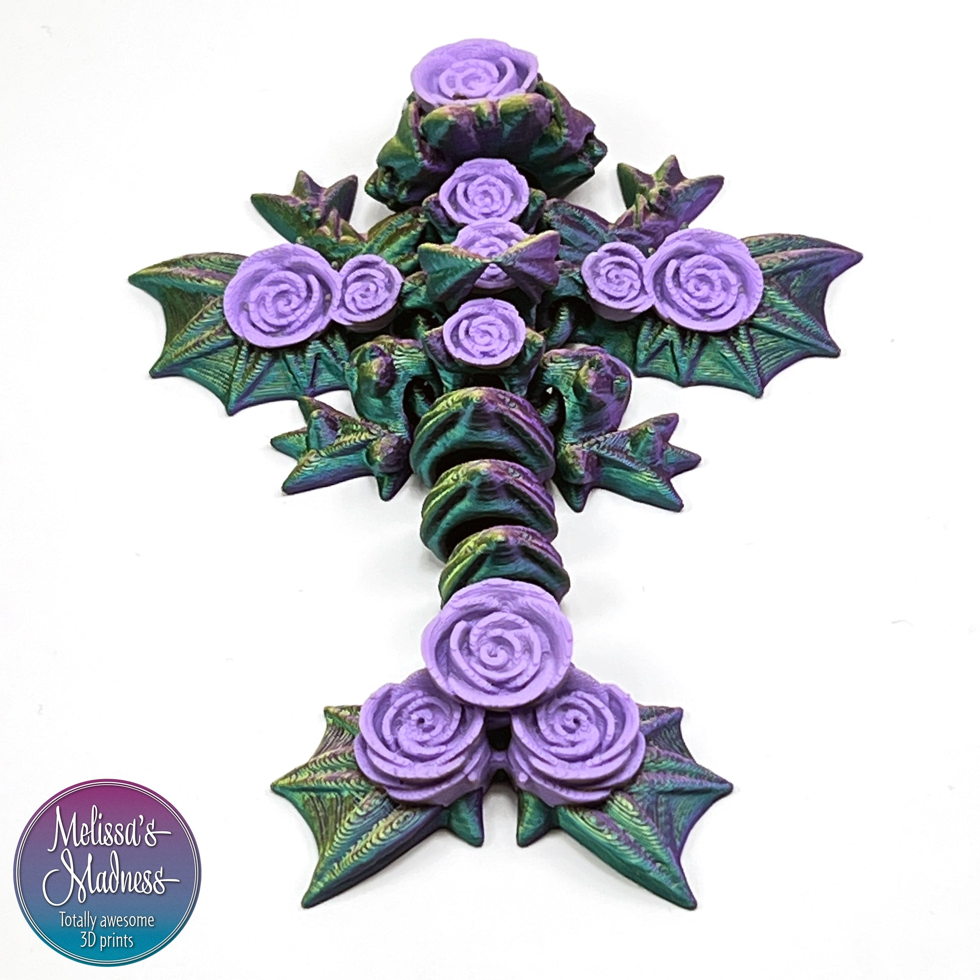 Tiny Rose Dragon in Green+Purple+Yellow Shifting & Lilac Articulating Flexi Fidget Display Piece 3D Printed
