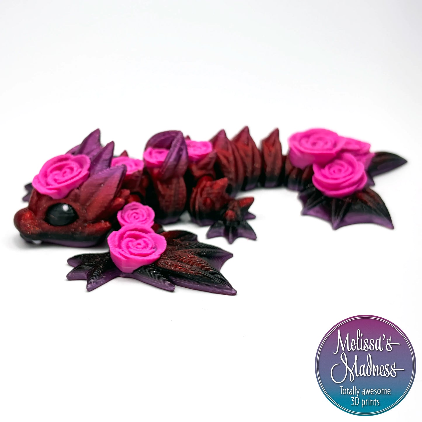 Flexi Tiny Rose Wyvern in Dragon's Lair & Magenta articulated desk fidget display piece 3D printed