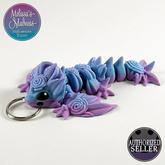Articulate Tiny Rose Wyvern Keychain in Cotton Candy Flexi Fidget Collectible 3D Printed Figurine