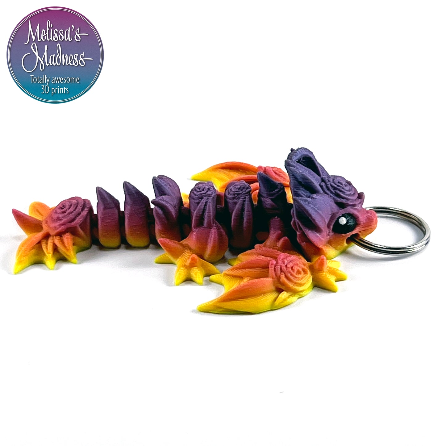 Tiny Rose Wyvern Keychain in Regular Rainbow Flexi Figurine Sustainable Bioplastic Hydropower Made