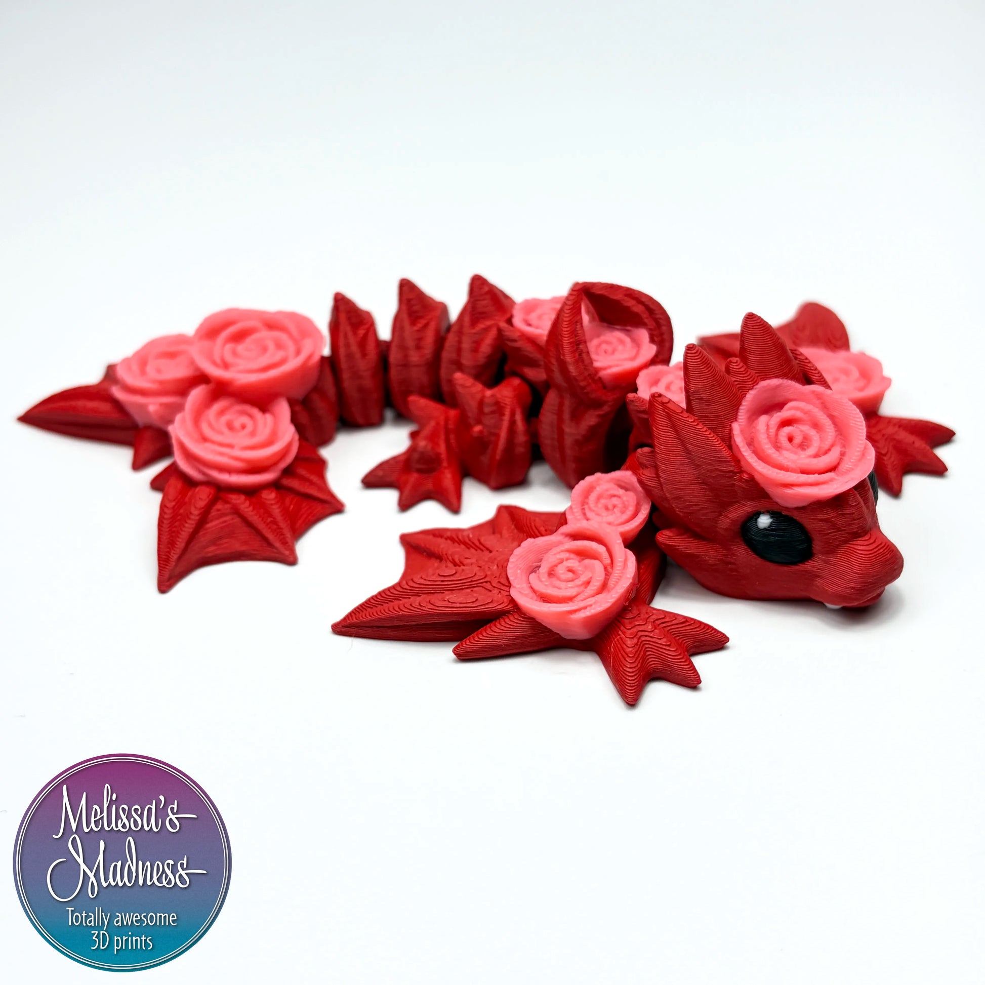 Handcrafted Tiny Rose Wyvern in Dark Red & Pink flexi collectible Made in Montana woman-owned