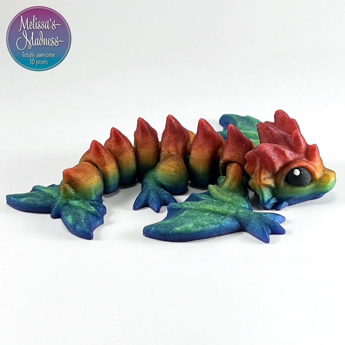 Sustainable Tiny Wyvern in Shimmer Rainbow flexi collectible eco-friendly biodegradable 3D printed