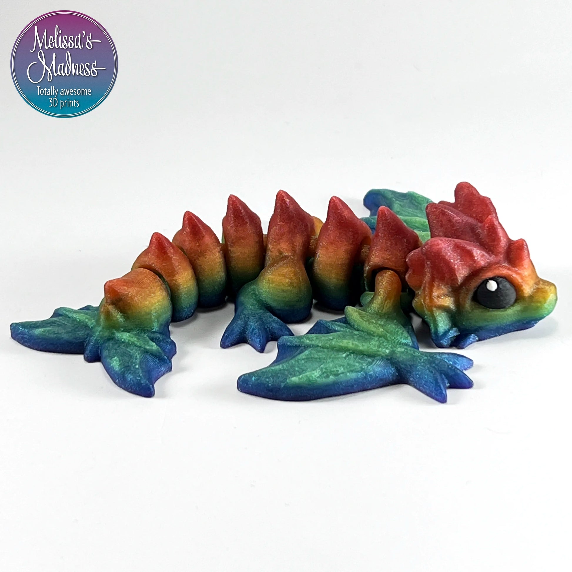 Sustainable Tiny Wyvern in Shimmer Rainbow flexi collectible eco-friendly biodegradable 3D printed