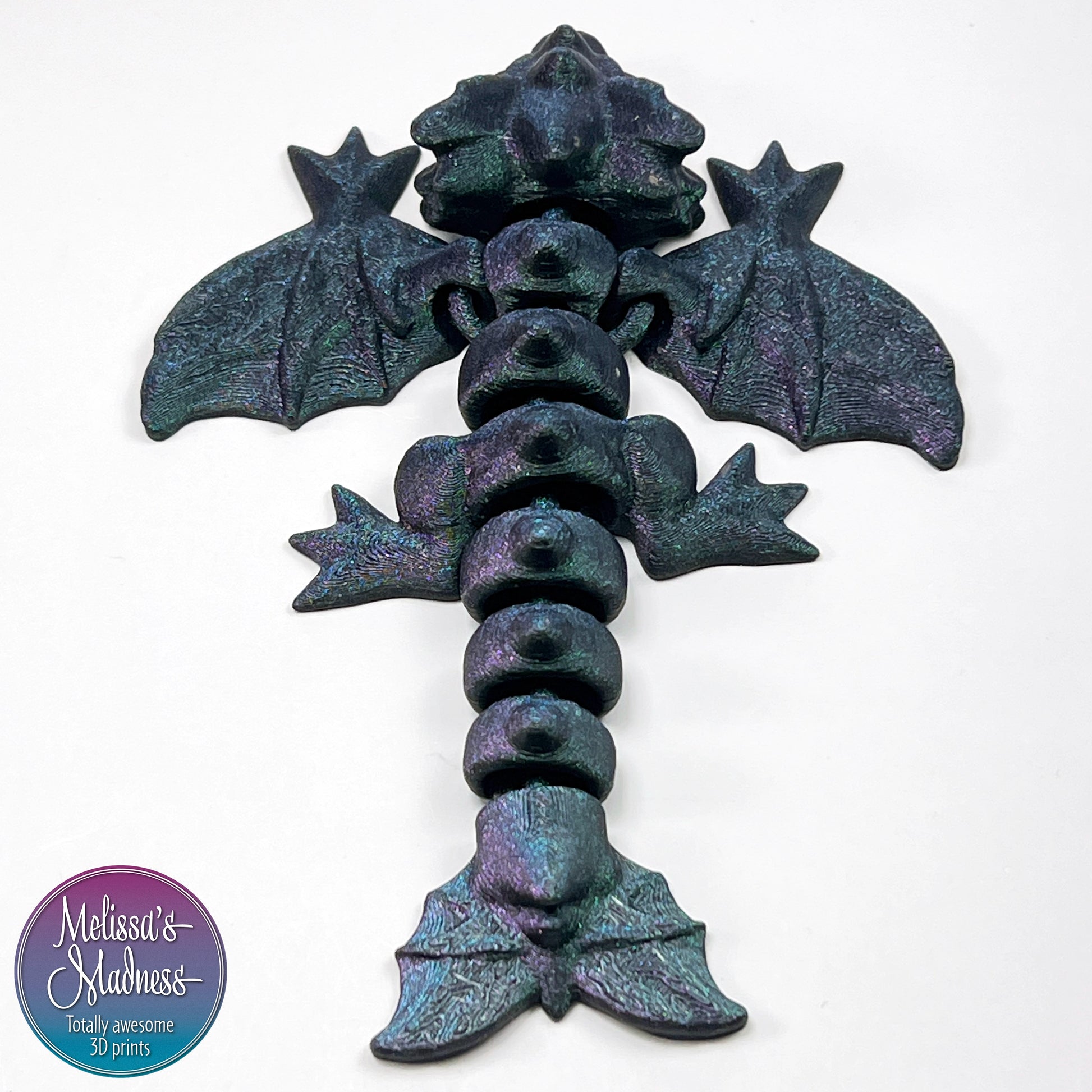 Flexi Tiny Wyvern in Blue+Green+Rose Red Glitter Shifting 3D Printed Articulating Desk Fidget Collector Item