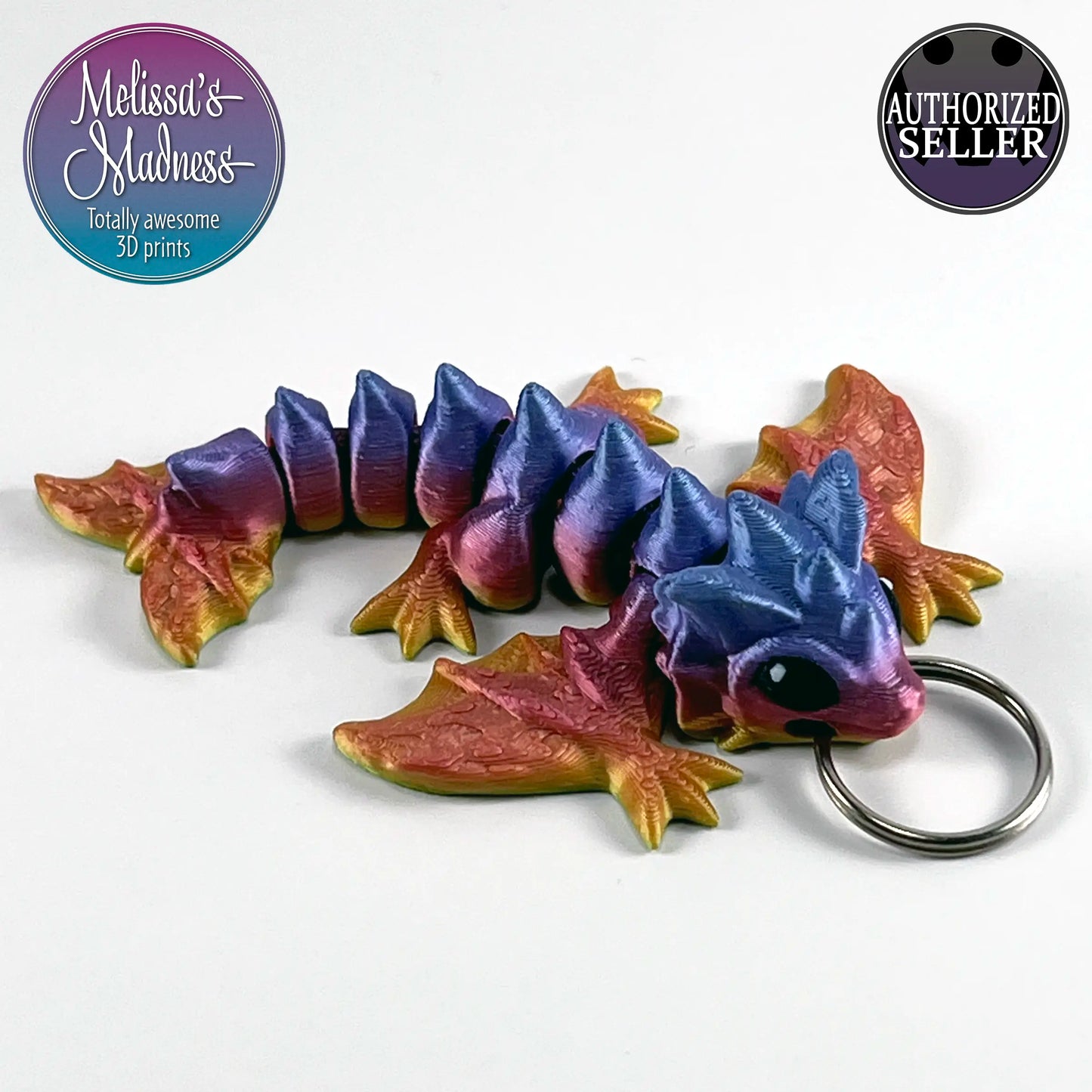 Tiny Wyvern Keychain in Muted Rainbow Articulated Made in USA Woman-Owned Small Business Figurine