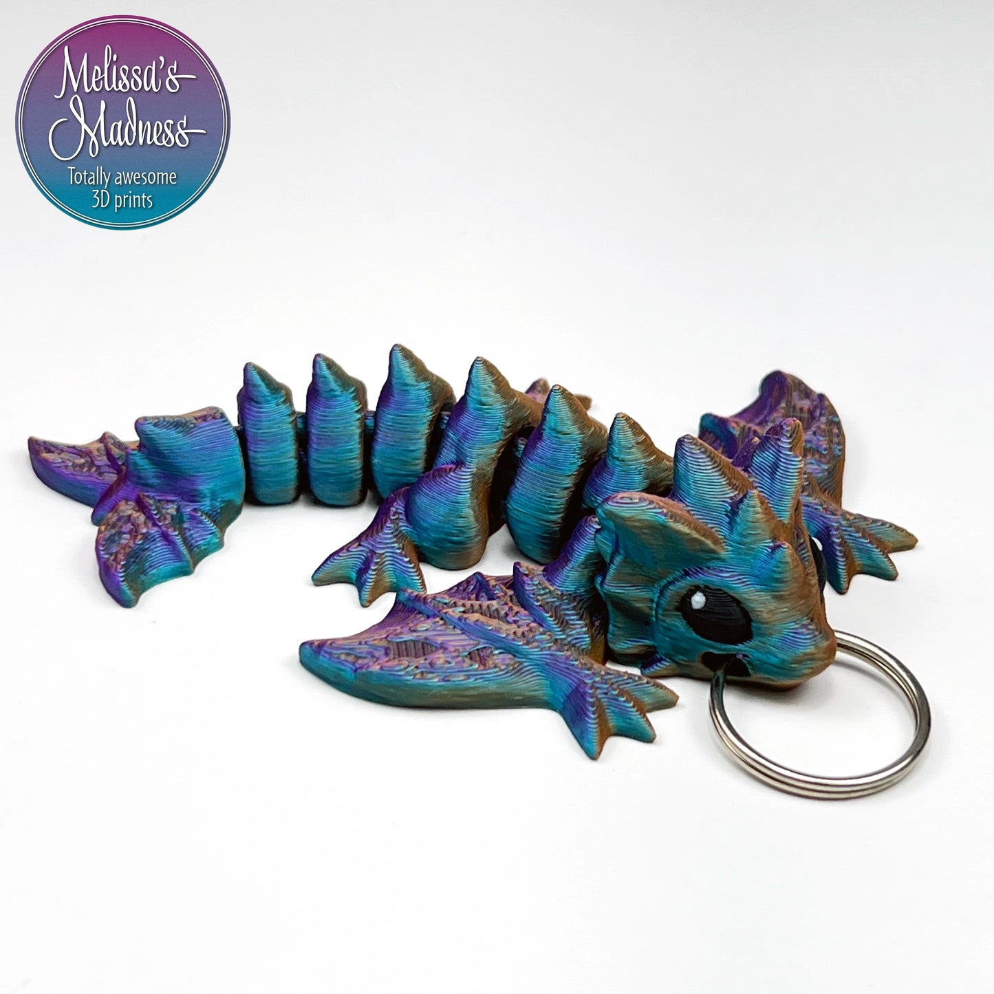 Tiny Wyvern Keychain in Purple+Blue Green+Burnt Orange Shifting Articulating Fidget Collectible Flexible 3D Printed Model
